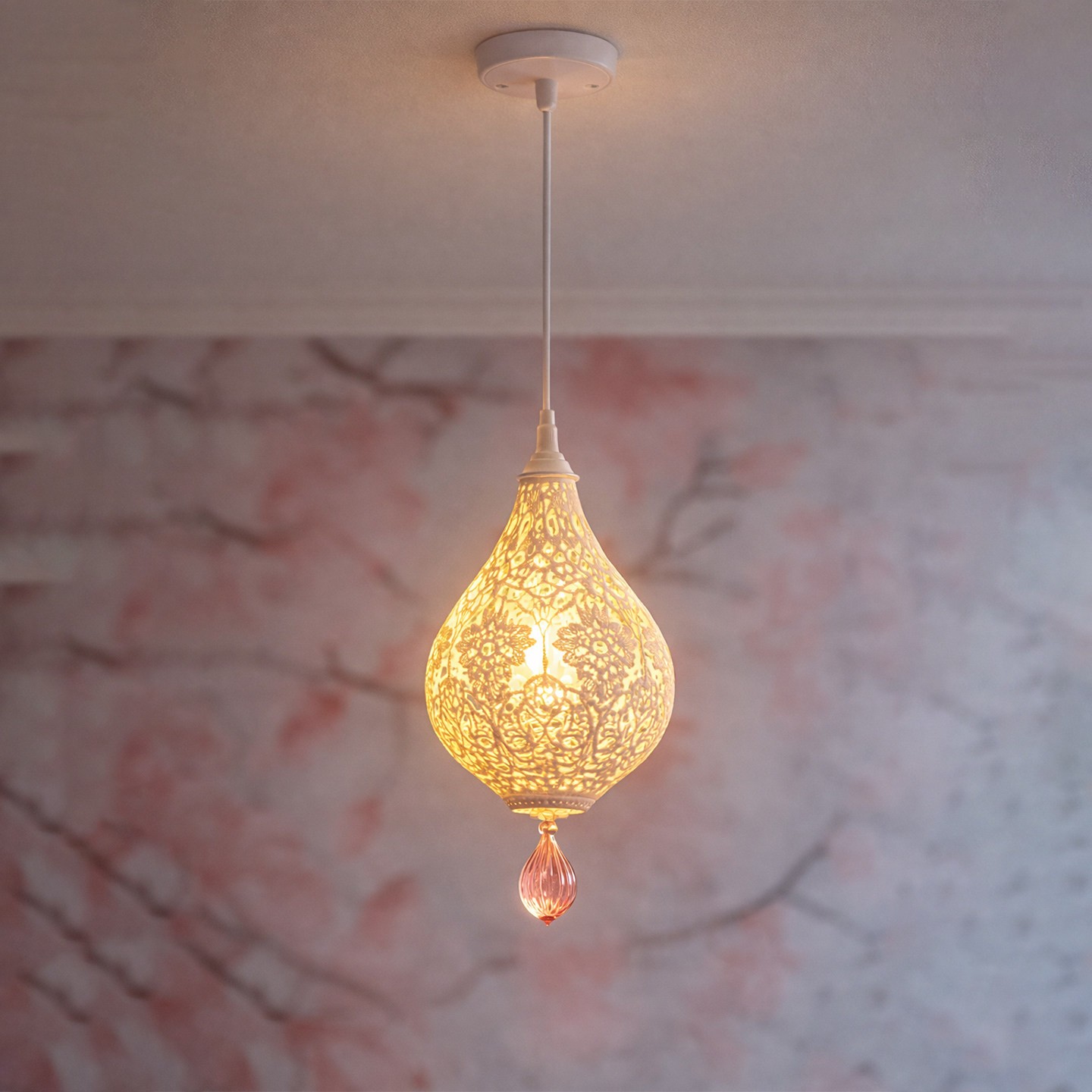 Ornate 3D Printed Moroccan Teardrop Pendant Light