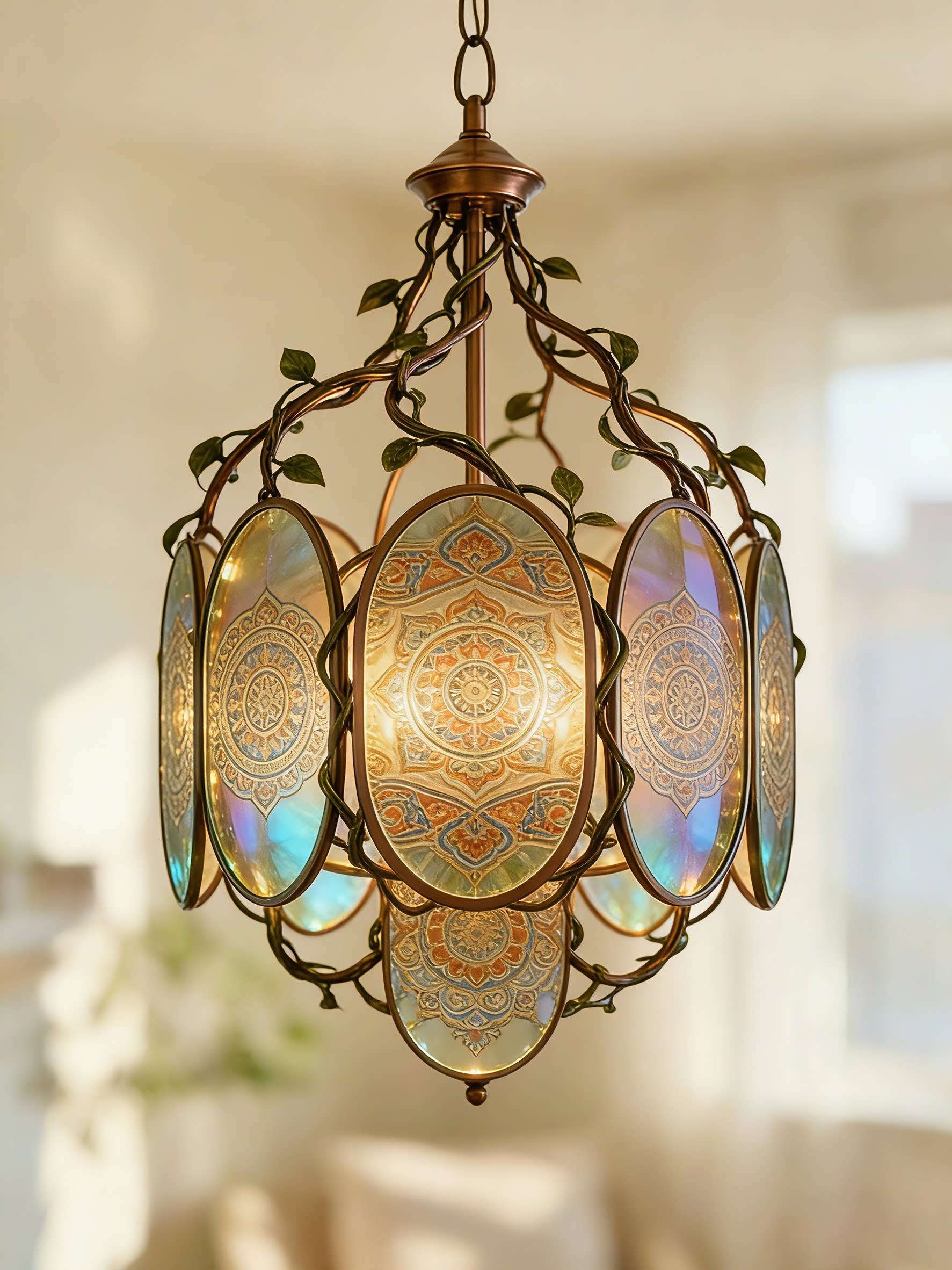 Bohemian 3D Printed Pendant Lamp with Mandala Glass