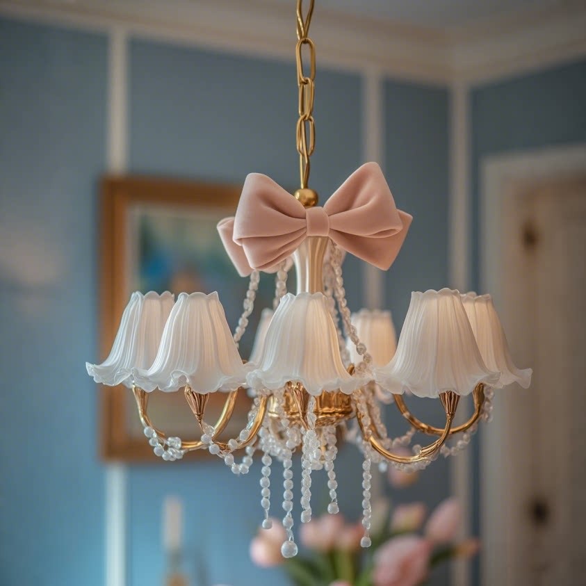Princess Style 3D Printed Chandelier with Pink Bow