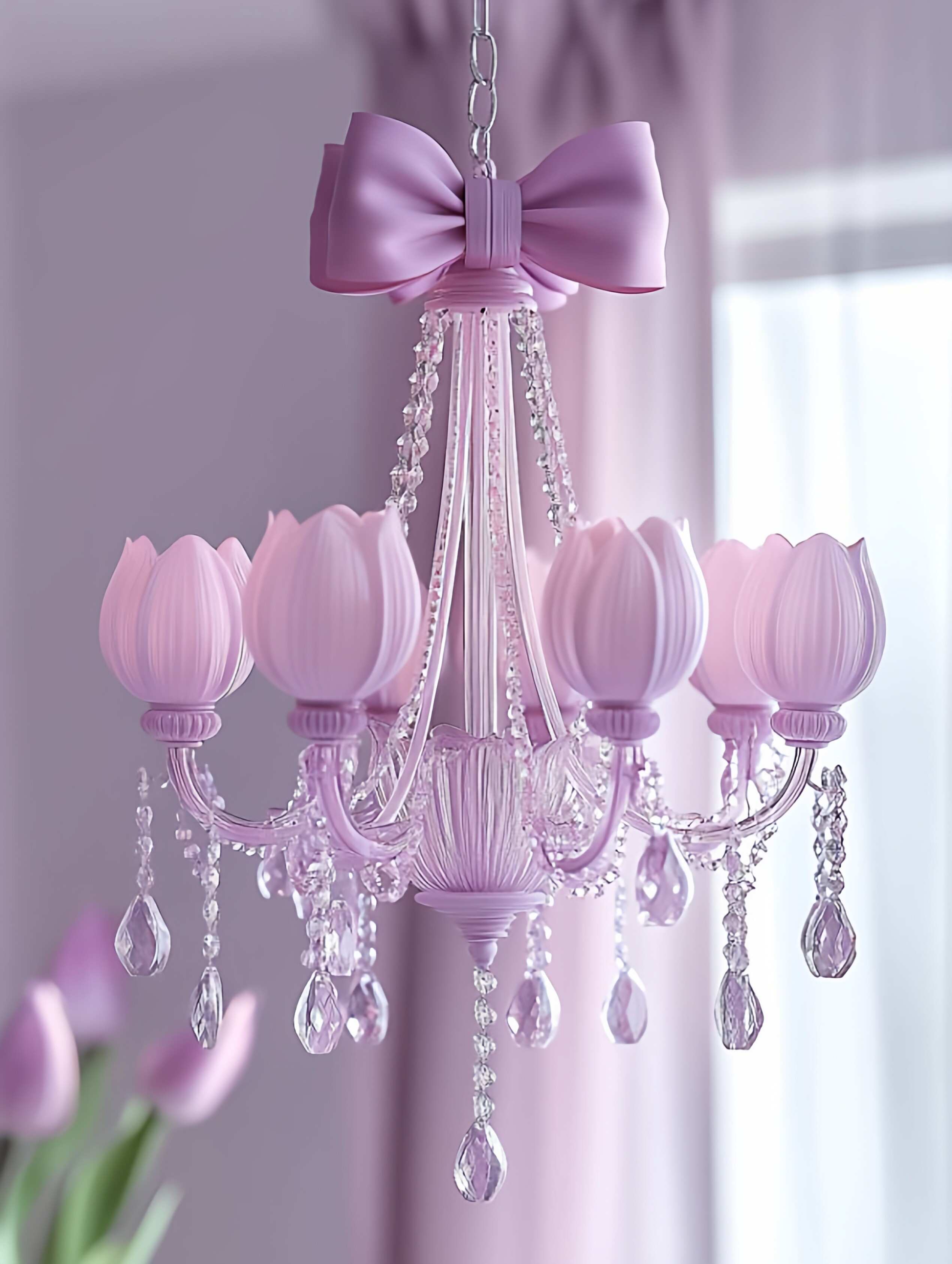 Lavender Crystal 3D Printed Chandelier with Bow