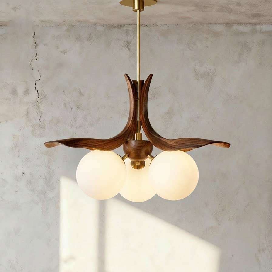 Triple Globe 3D Printed Pendant Light with Walnut Frame