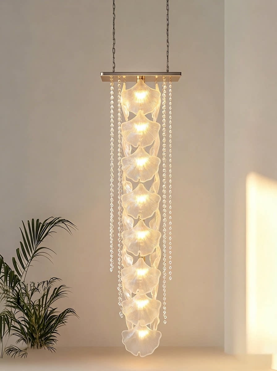 Vertical Ginkgo Leaf 3D Printed Pendant Chandelier
