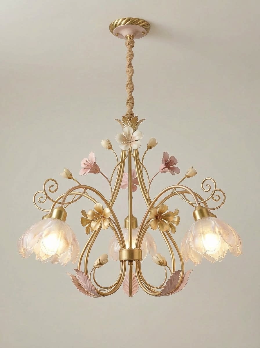 Blush Flower 3D Printed Pendant Light with Classic Gold