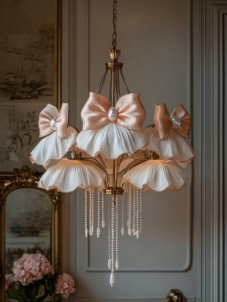 Luxury Bowknot & Pearl 3D Printed Pendant Light