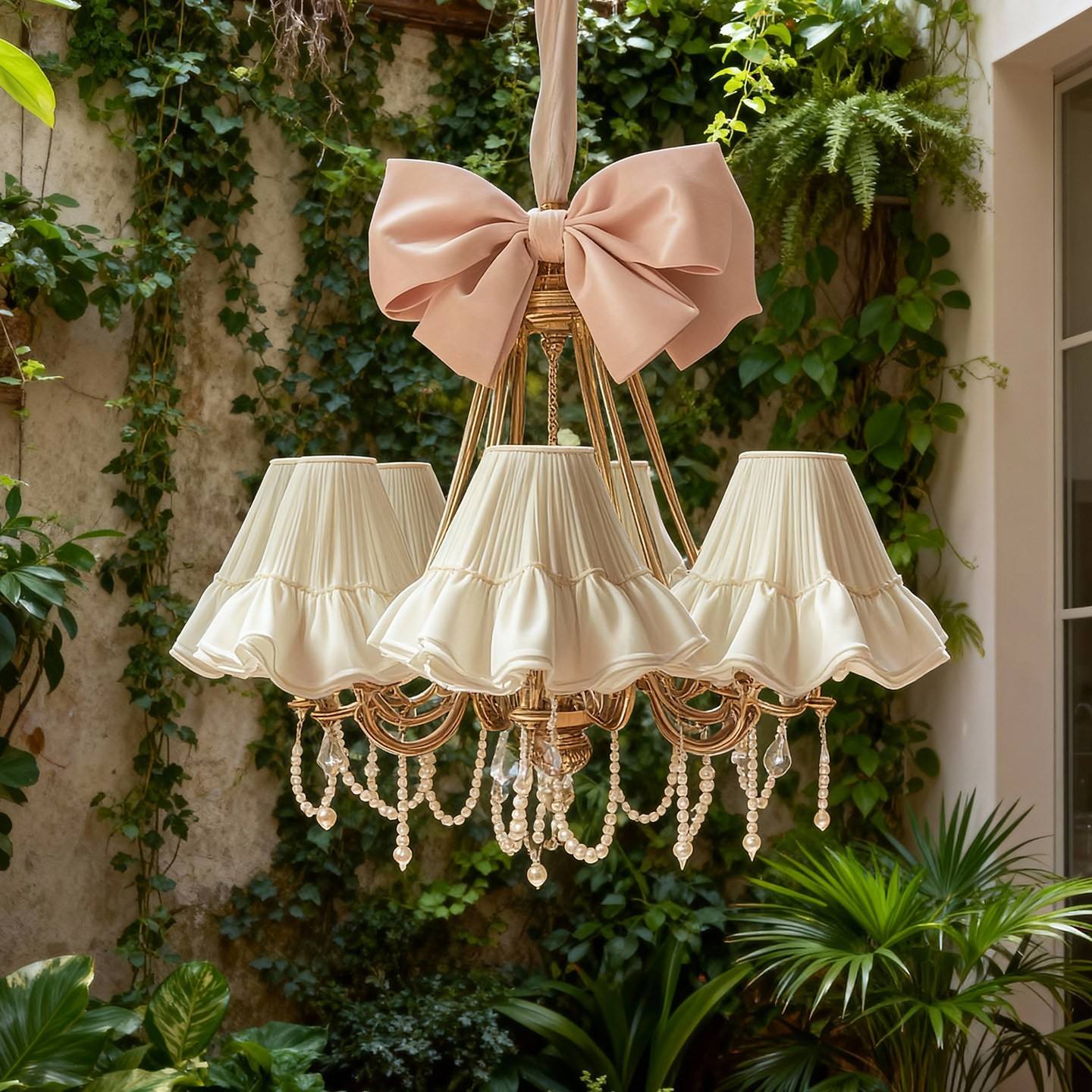 Garden Style Bowknot Crystal Pendant Light