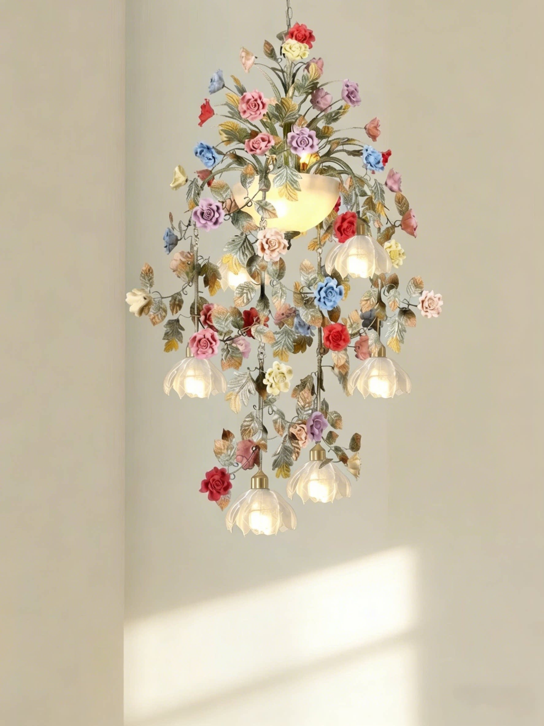 Multicolor Rose 3D Printed Floral Chandelier