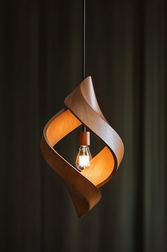 3D Printed Spiral Wood Pendant Light