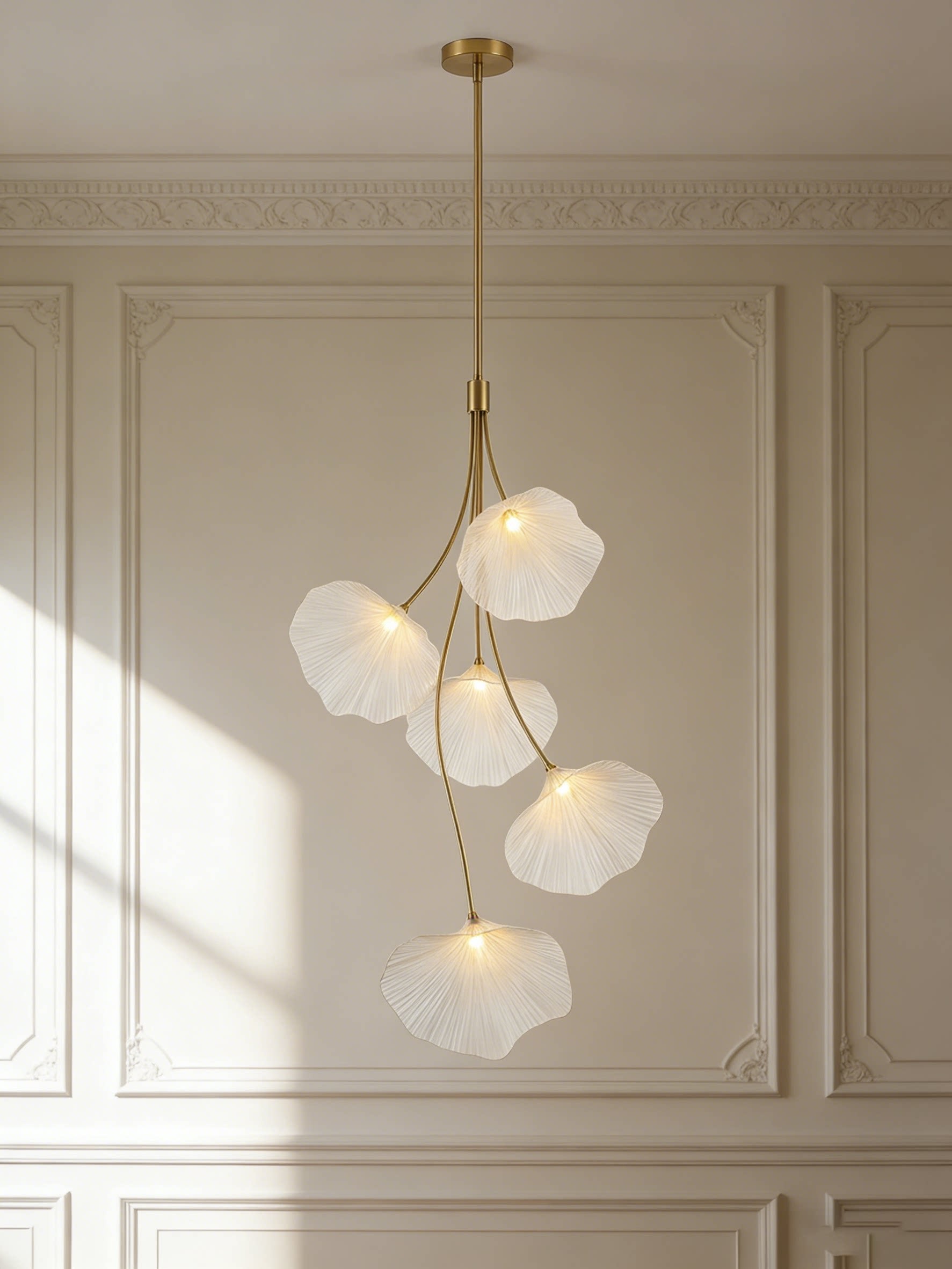 White Ginkgo Leaf 3D Printed Pendant Light