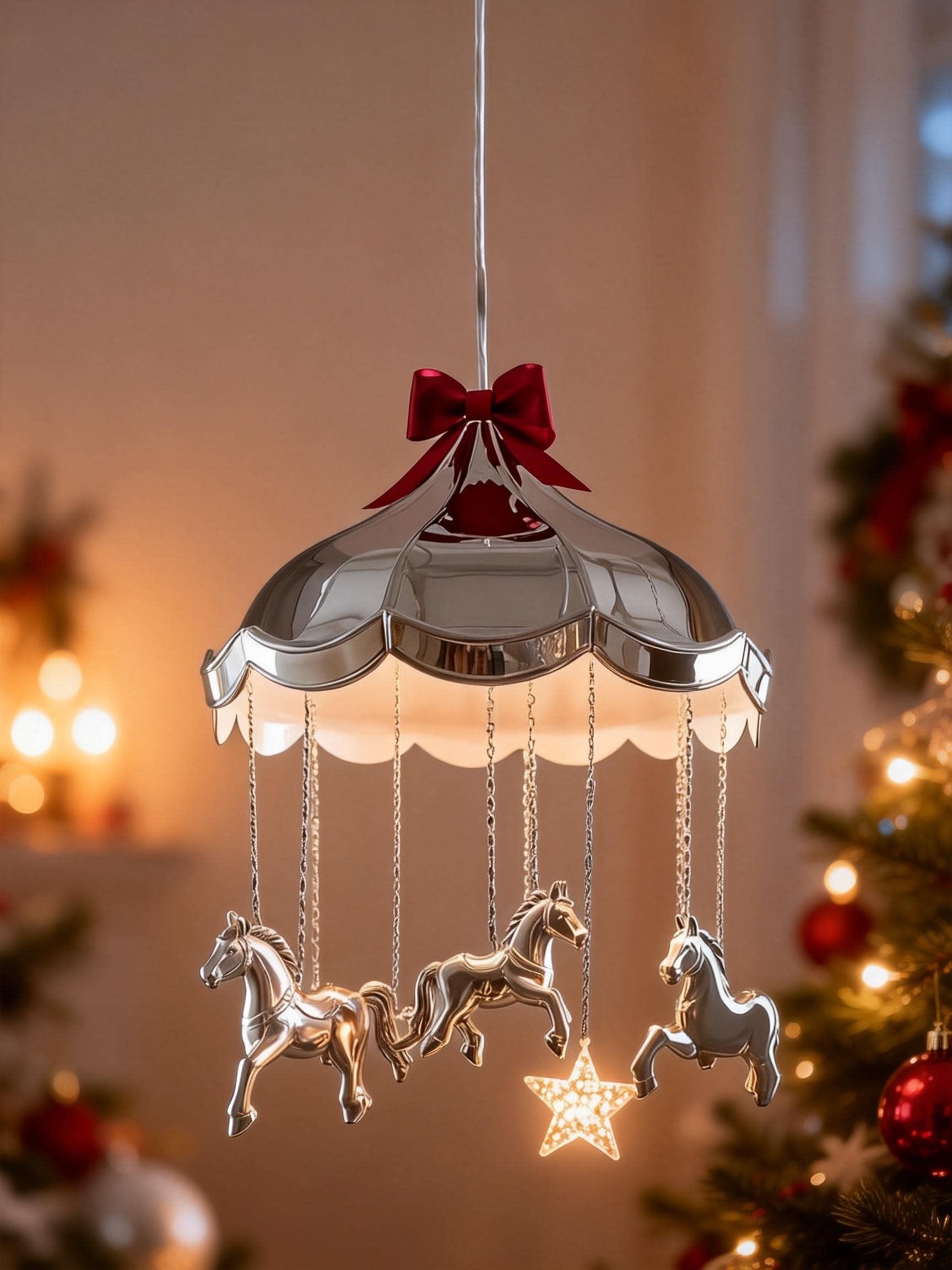 3D Printed Carousel Pendant Lamp with Horses