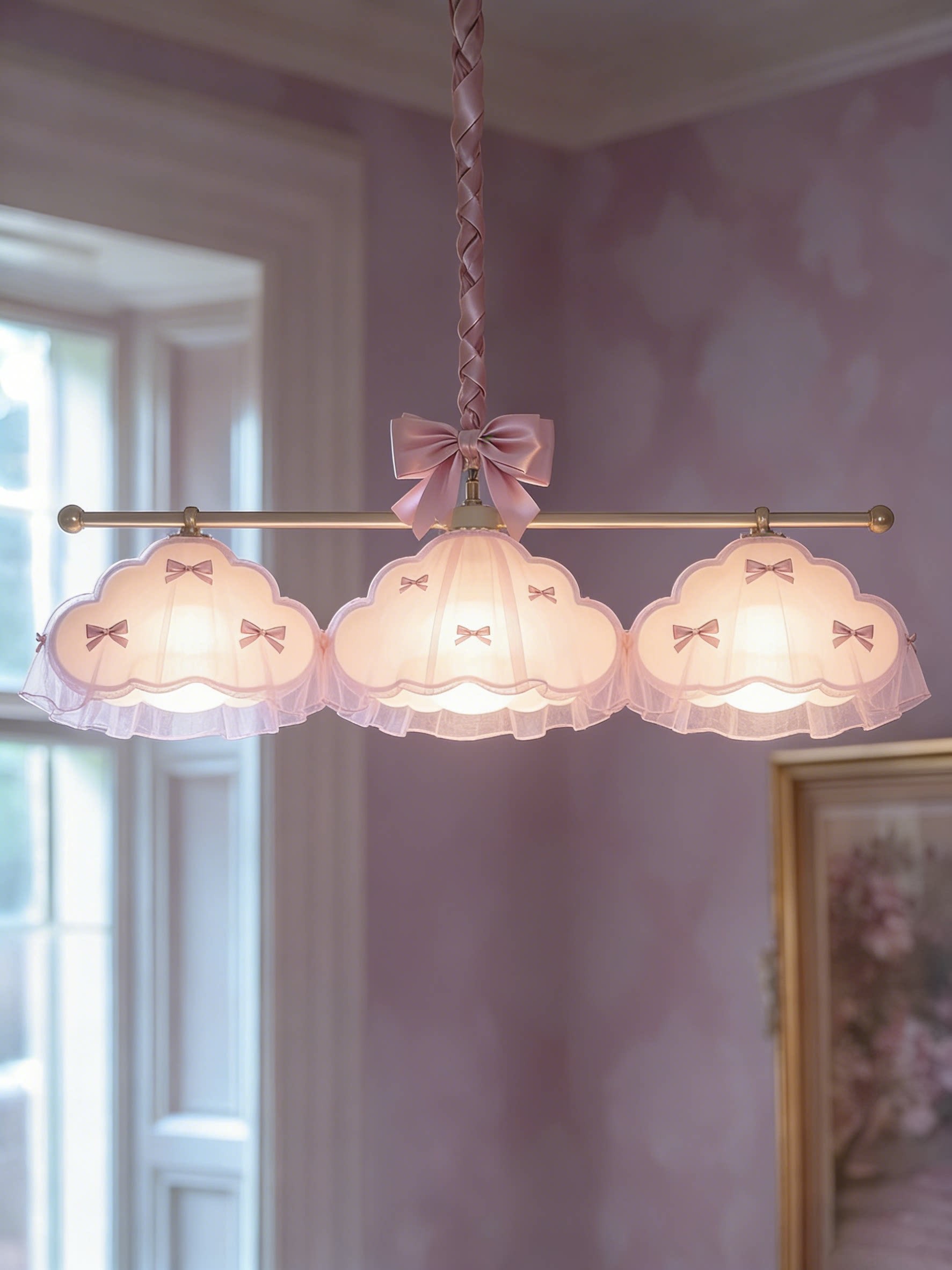 3D Printed Pink Ribbon Triple Pendant Light