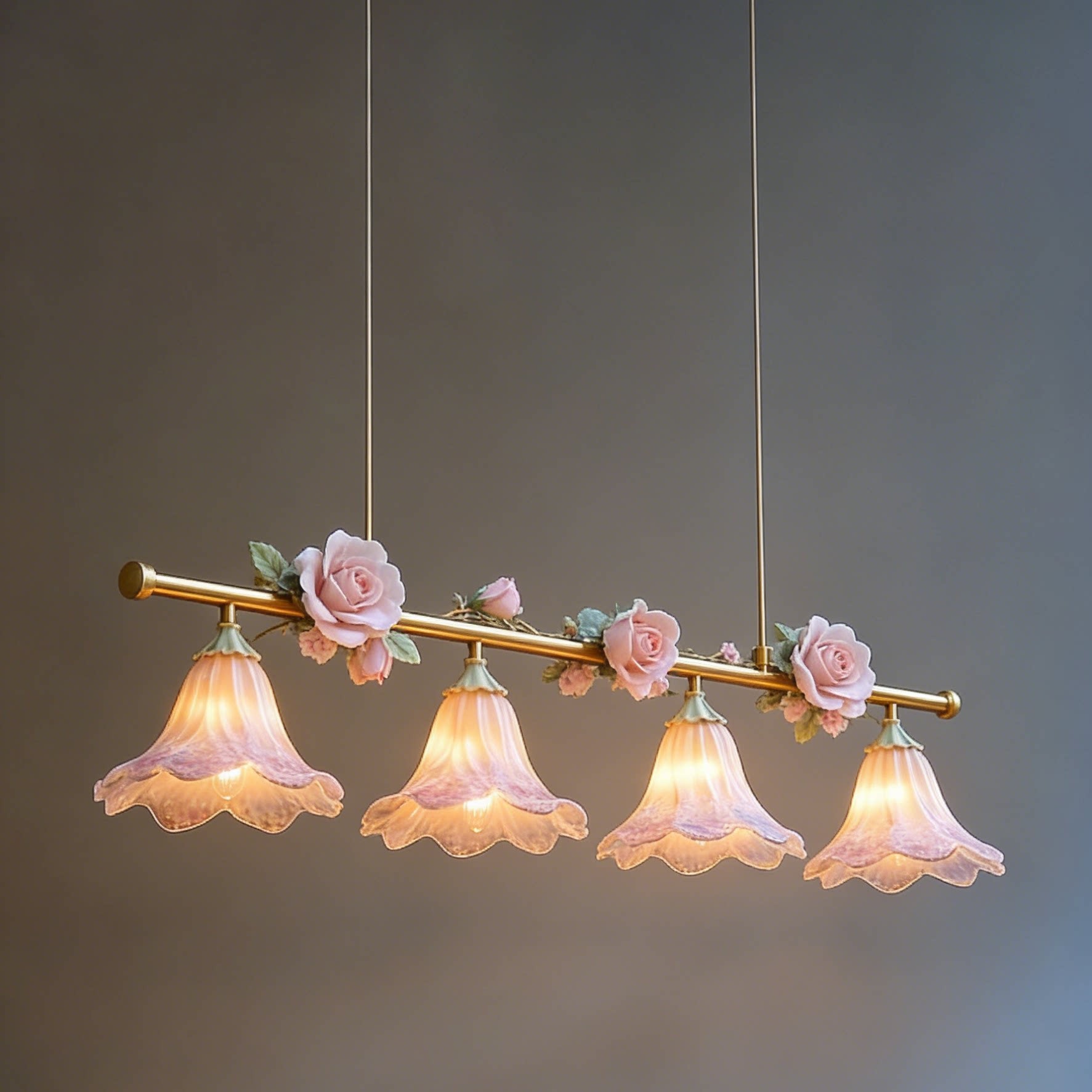 3D Printed Floral Bar Pendant Light with Rose Accents