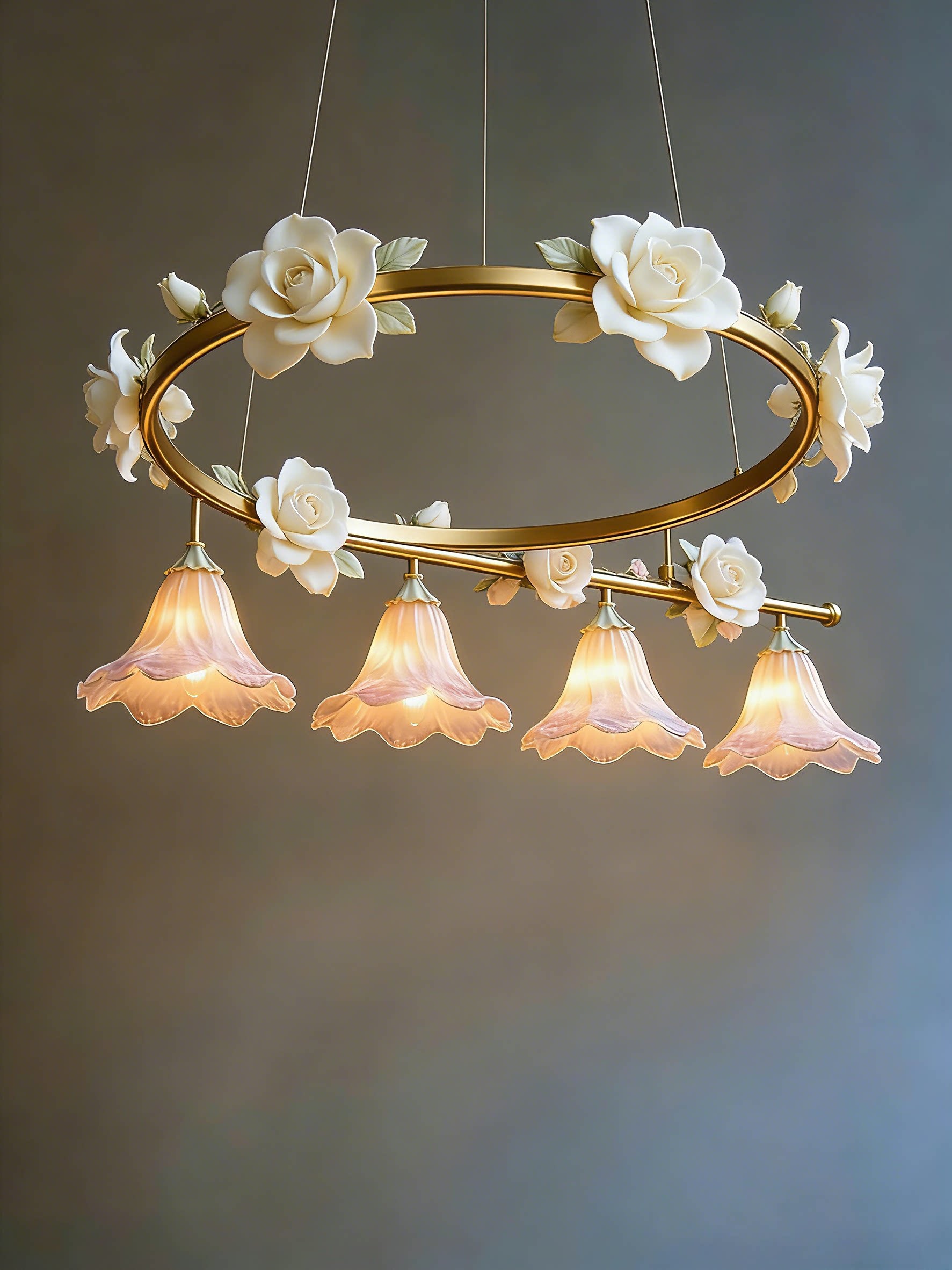 3D Printed Floral Ring Chandelier Elegant Rose Ceiling Light
