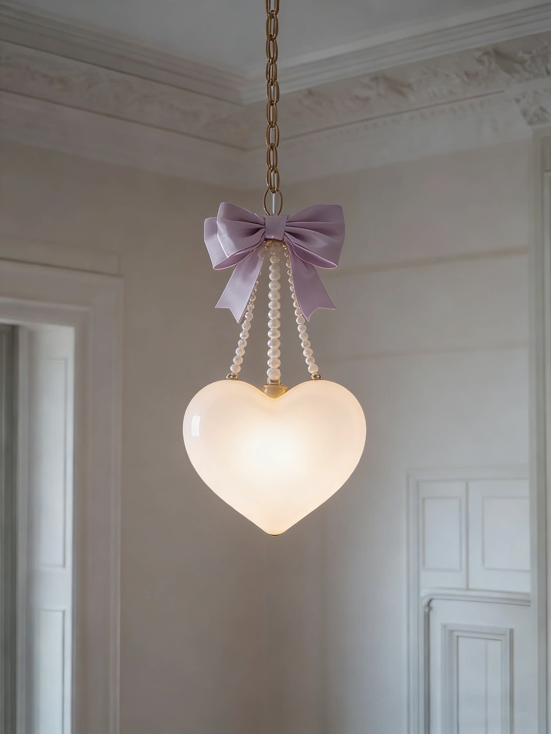 3D Printed Heart Pendant Light Romantic Bow Hanging Lamp