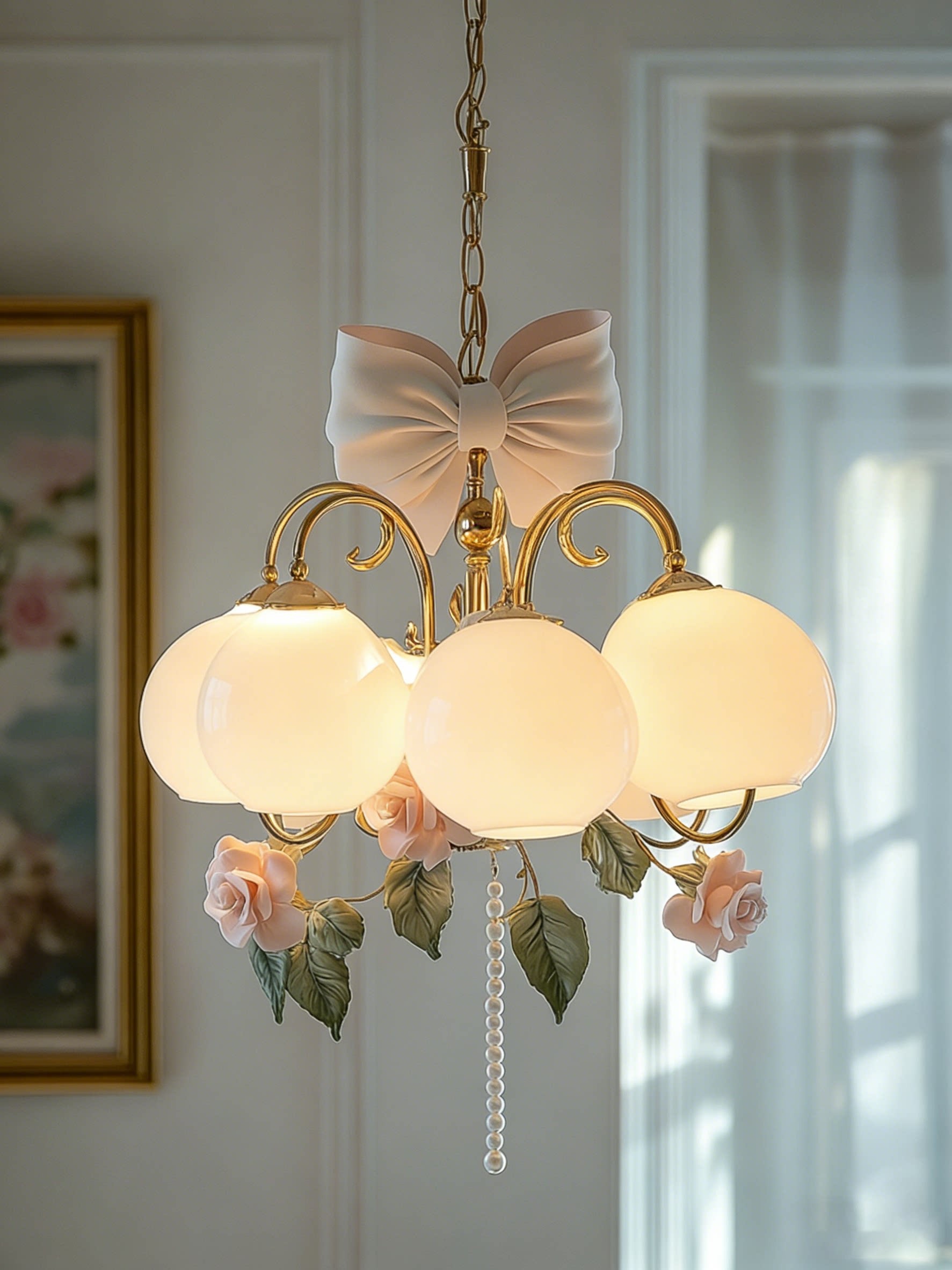 3D Printed Bow Floral Pendant Light Romantic Globe Chandelier
