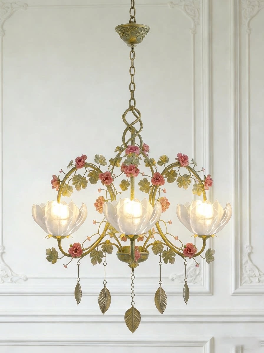 3D Printed Floral Chandelier Vintage Rose Ceiling Light