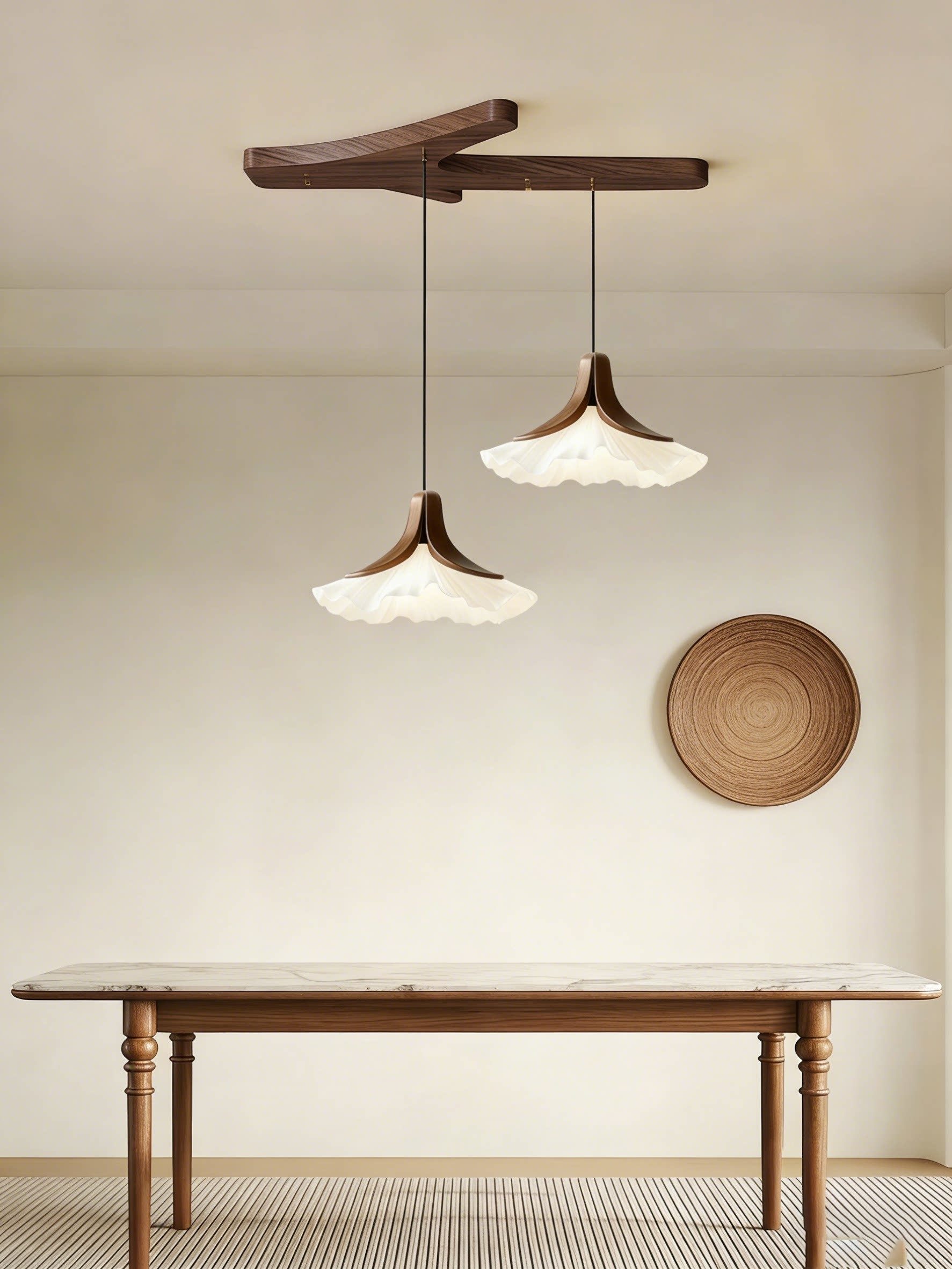 3D Printed Minimalist Double Pendant Light Wooden Style Ceiling Lamp