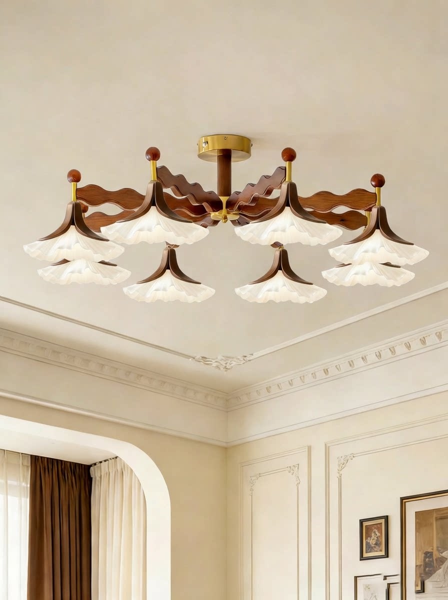 3D Printed Classic Multi-Light Ceiling Chandelier Wooden Accent Lamp