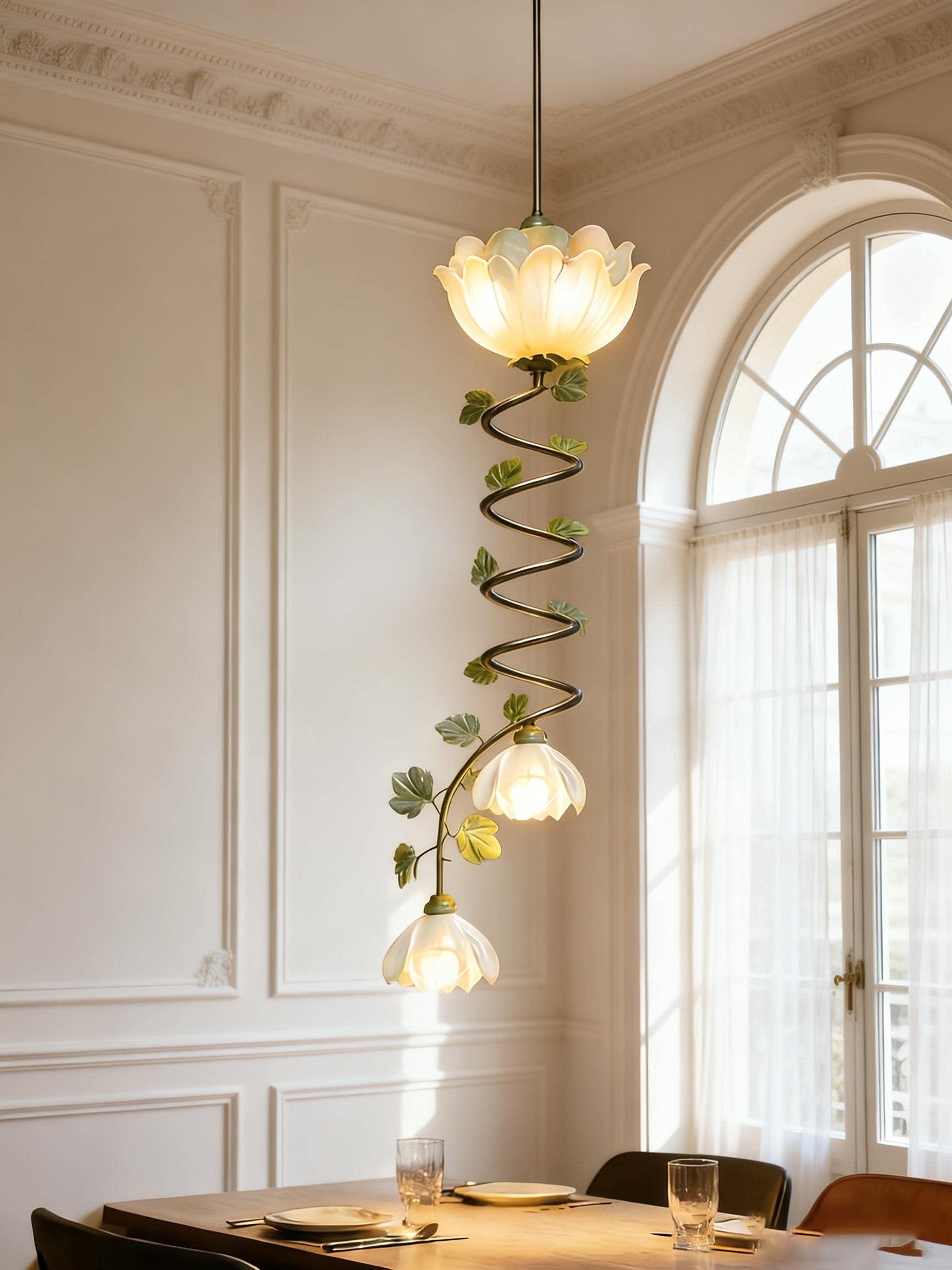 3D Printed Spiral Floral Pendant Light Artistic Hanging Lamp