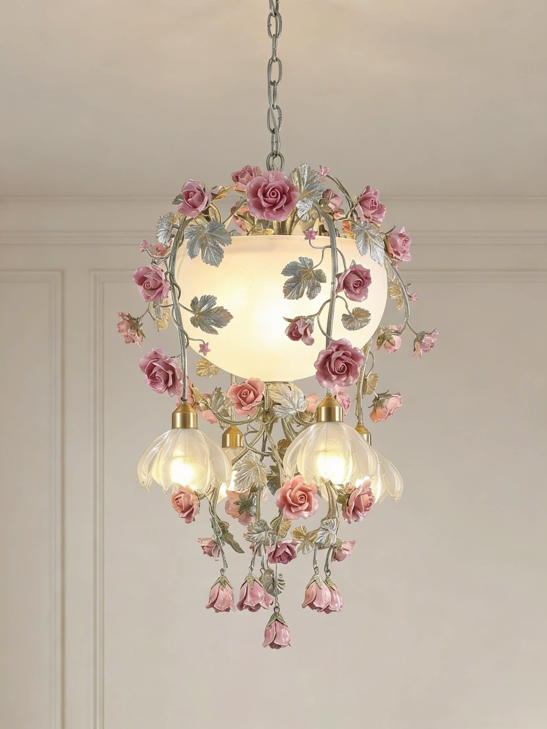 3D Printed Romantic Rose Pendant Chandelier Elegant Hanging Light