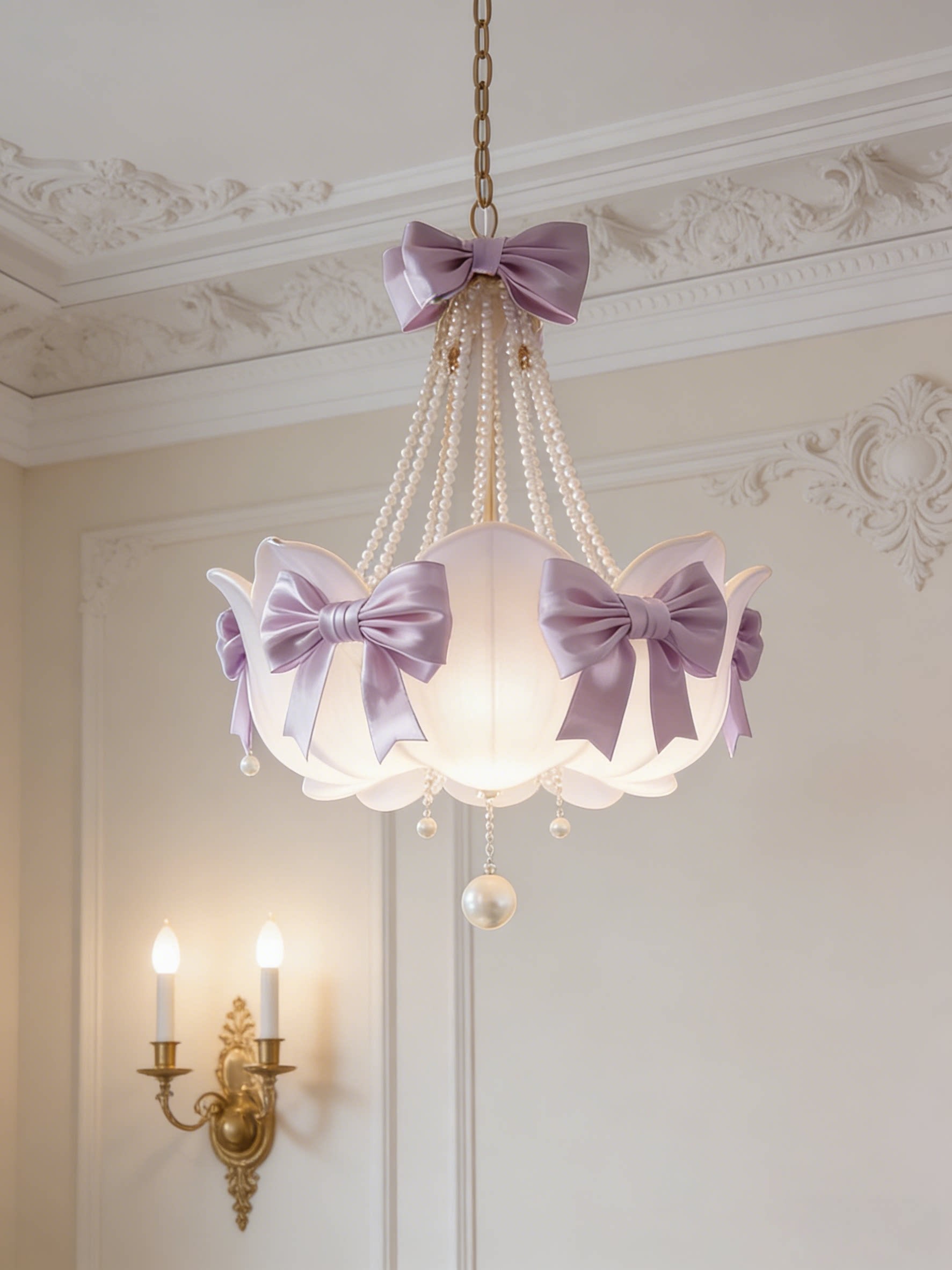 3D Printed Bowknot Pearl Pendant Light Luxury Decorative Ceiling Lamp