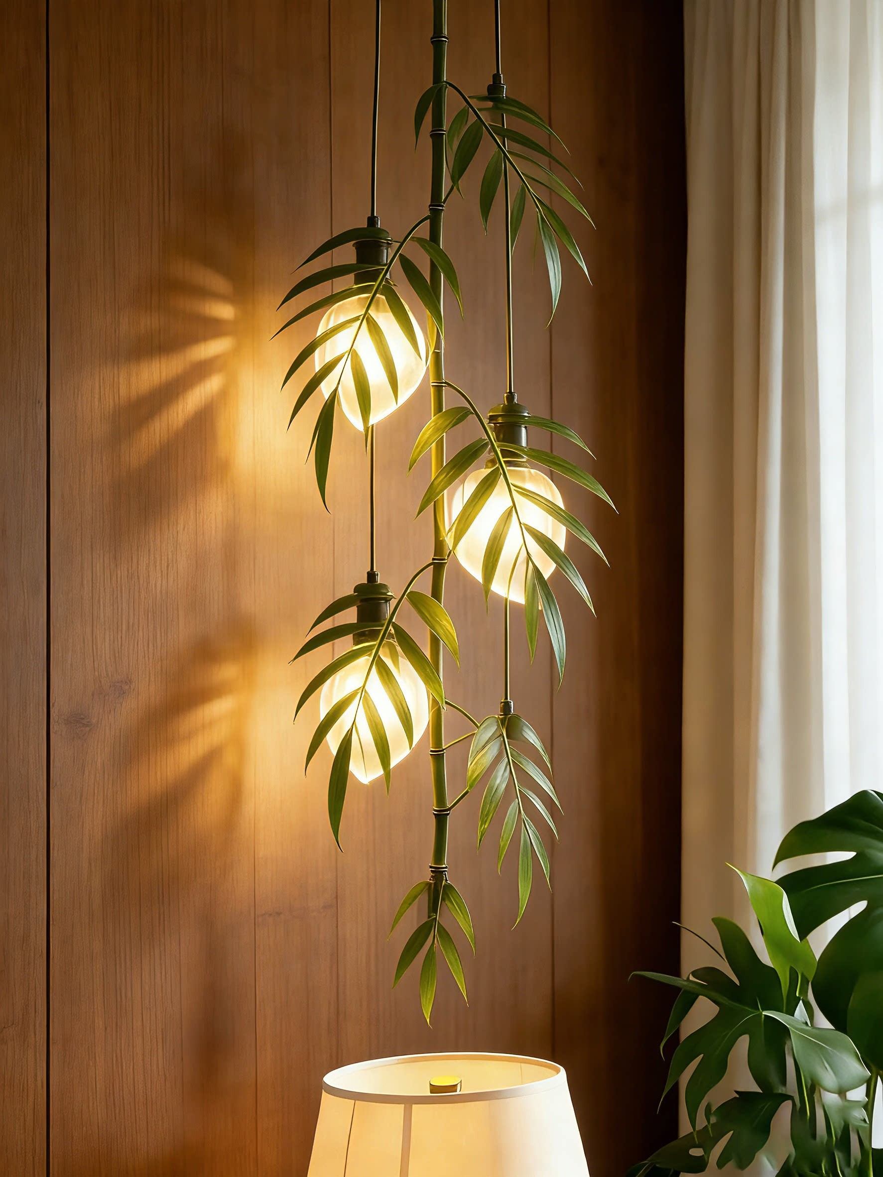 3D Printed Bamboo Style Pendant Light Nature Inspired Hanging Lamp