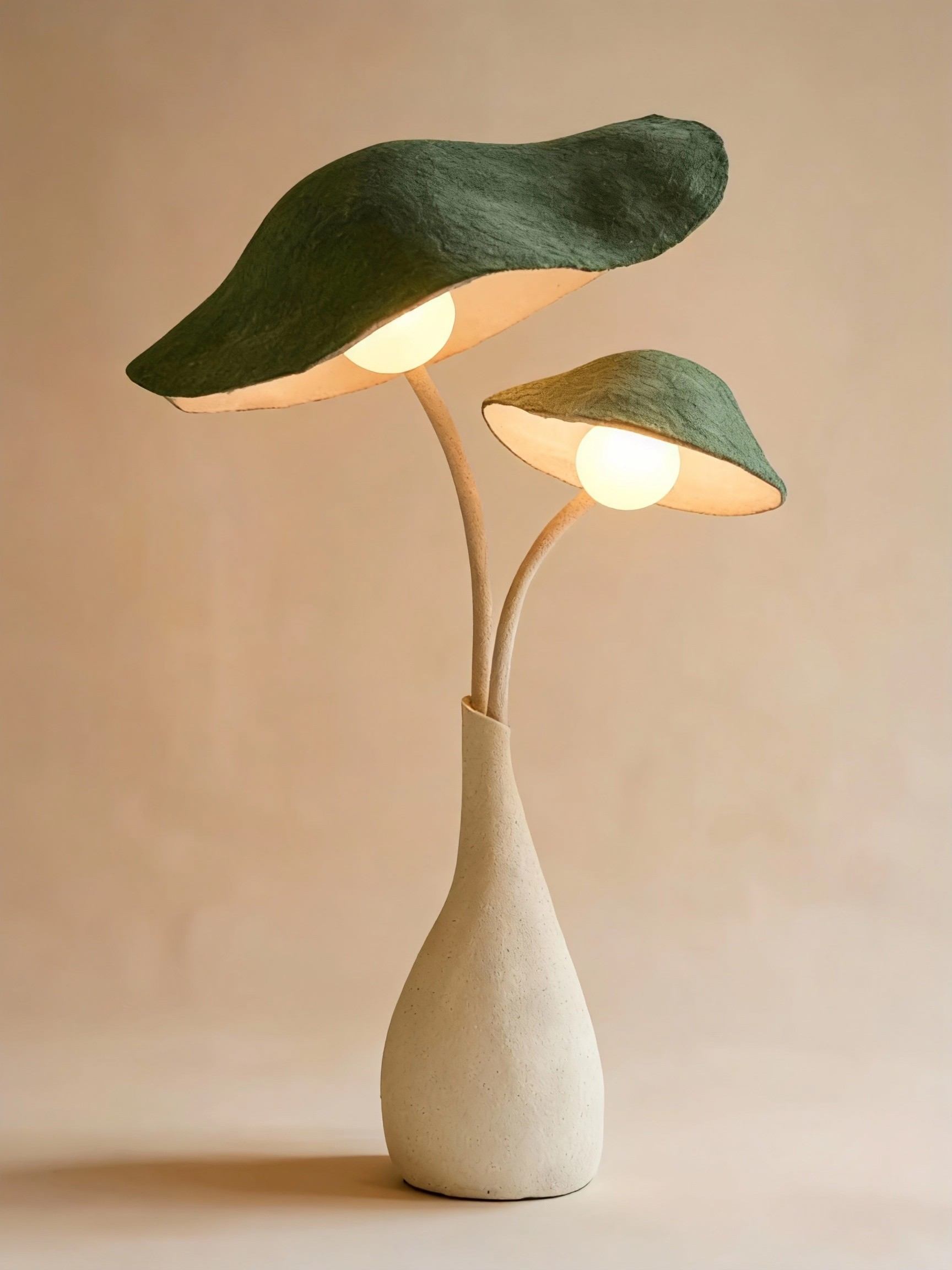 Double Mushroom 3D Printed Table Lamp – Organic Leaf Cap Light