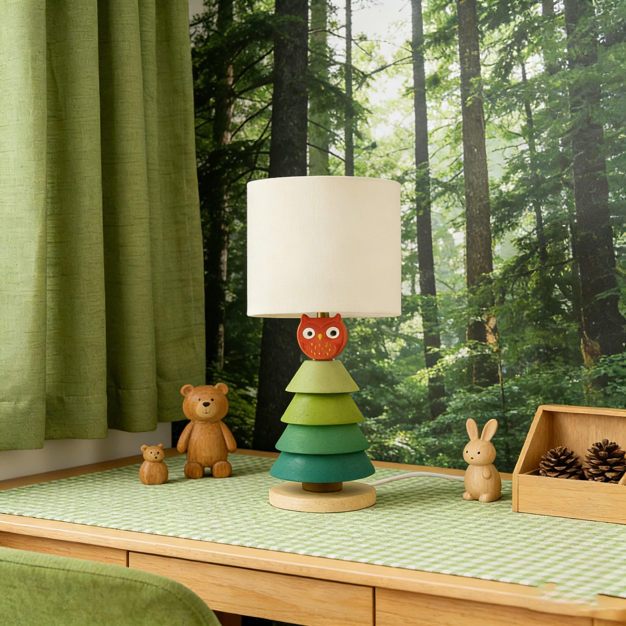 3D Printed Kids Table Lamp - Owl & Tree Design for Playful Rooms