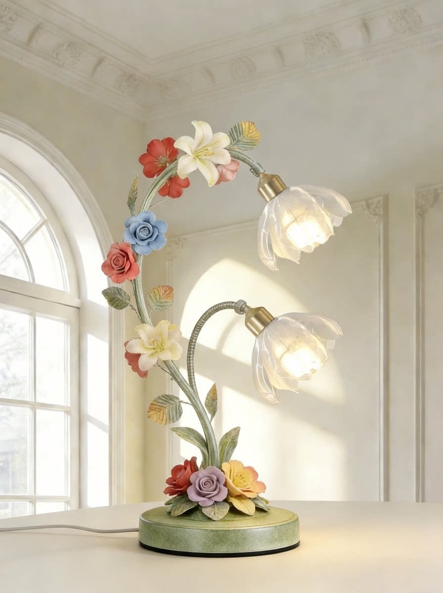 3D Printed Floral Double Head Table Lamp