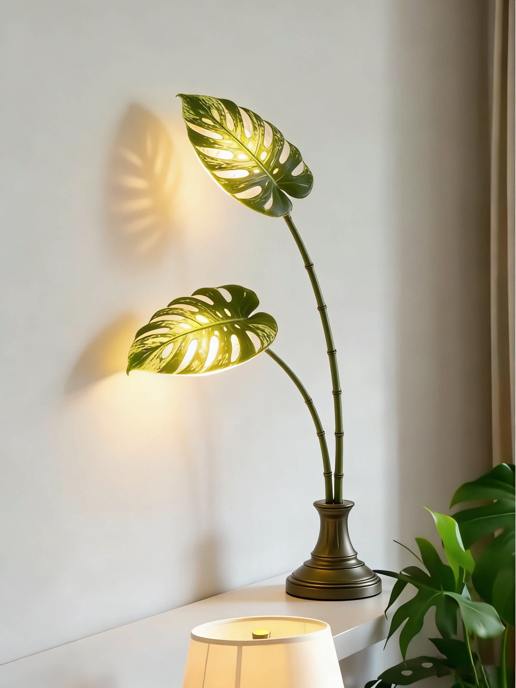 3D Printed Monstera Leaf Table Lamp Modern Nature Style Light