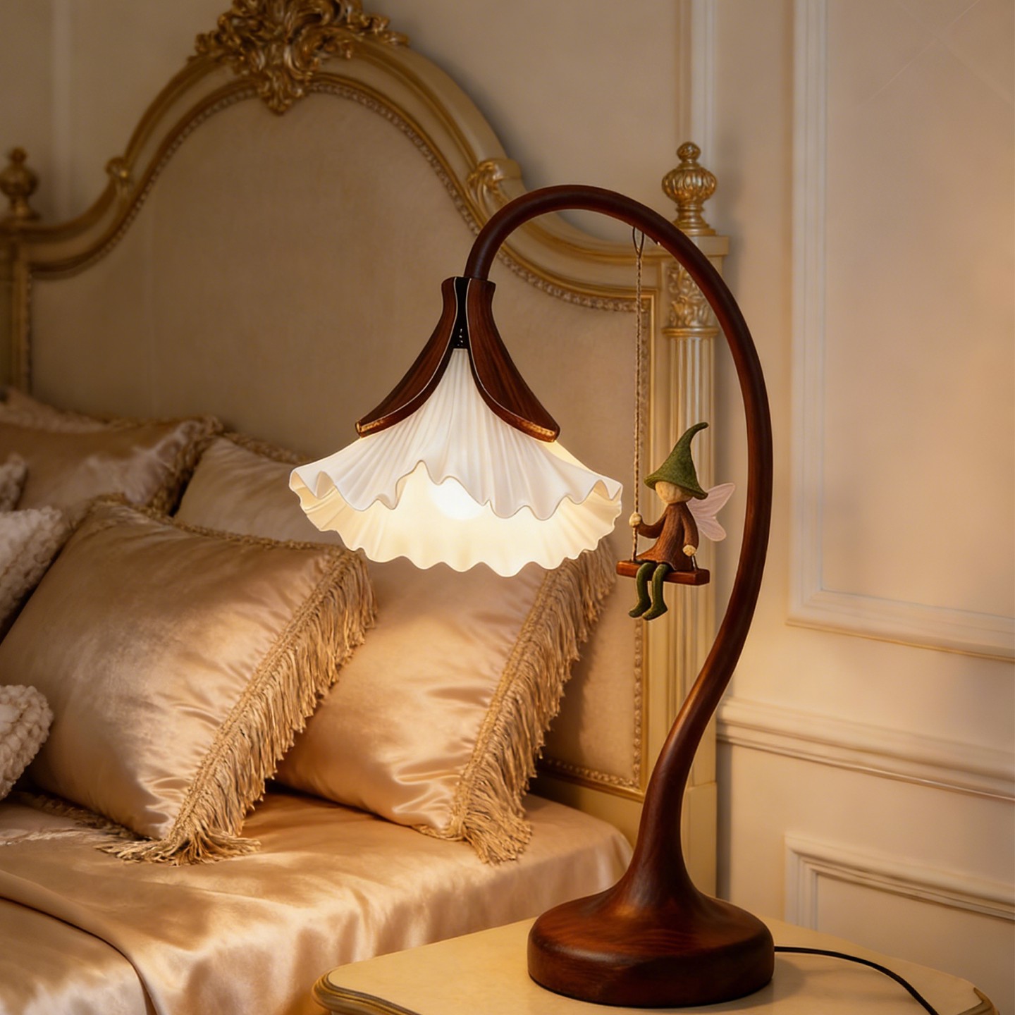 3D Printed Curved Wooden Table Lamp Artistic Decorative Light
