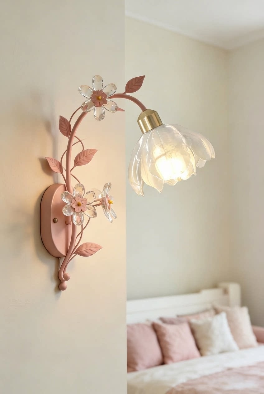 3D Printed Pink Floral Wall Sconce