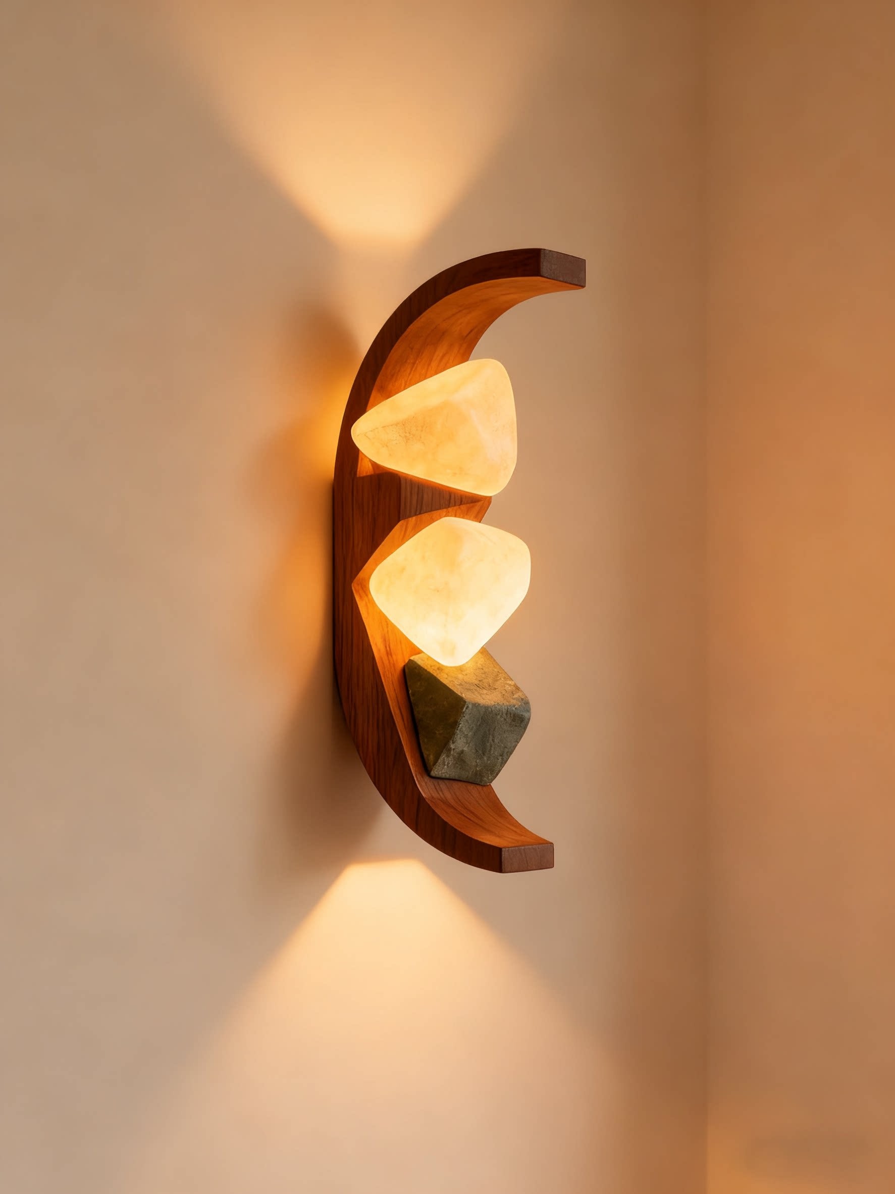 3D Printed Geometric Wall Lamp with Natural Stones