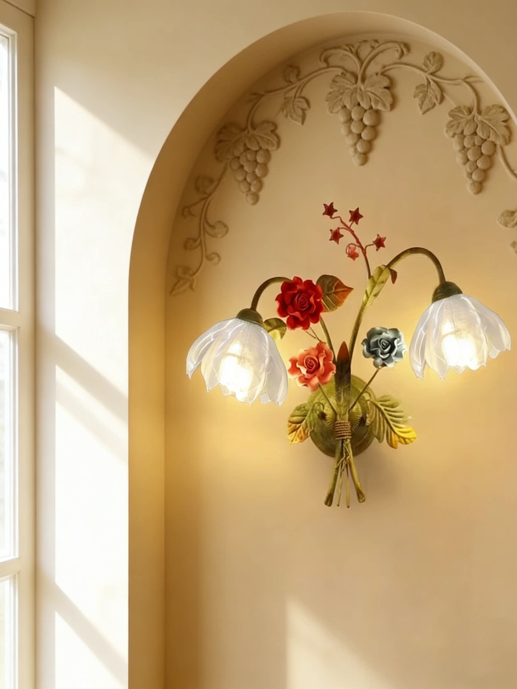 3D Printed Floral Double Head Wall Lamp Vintage Garden Style