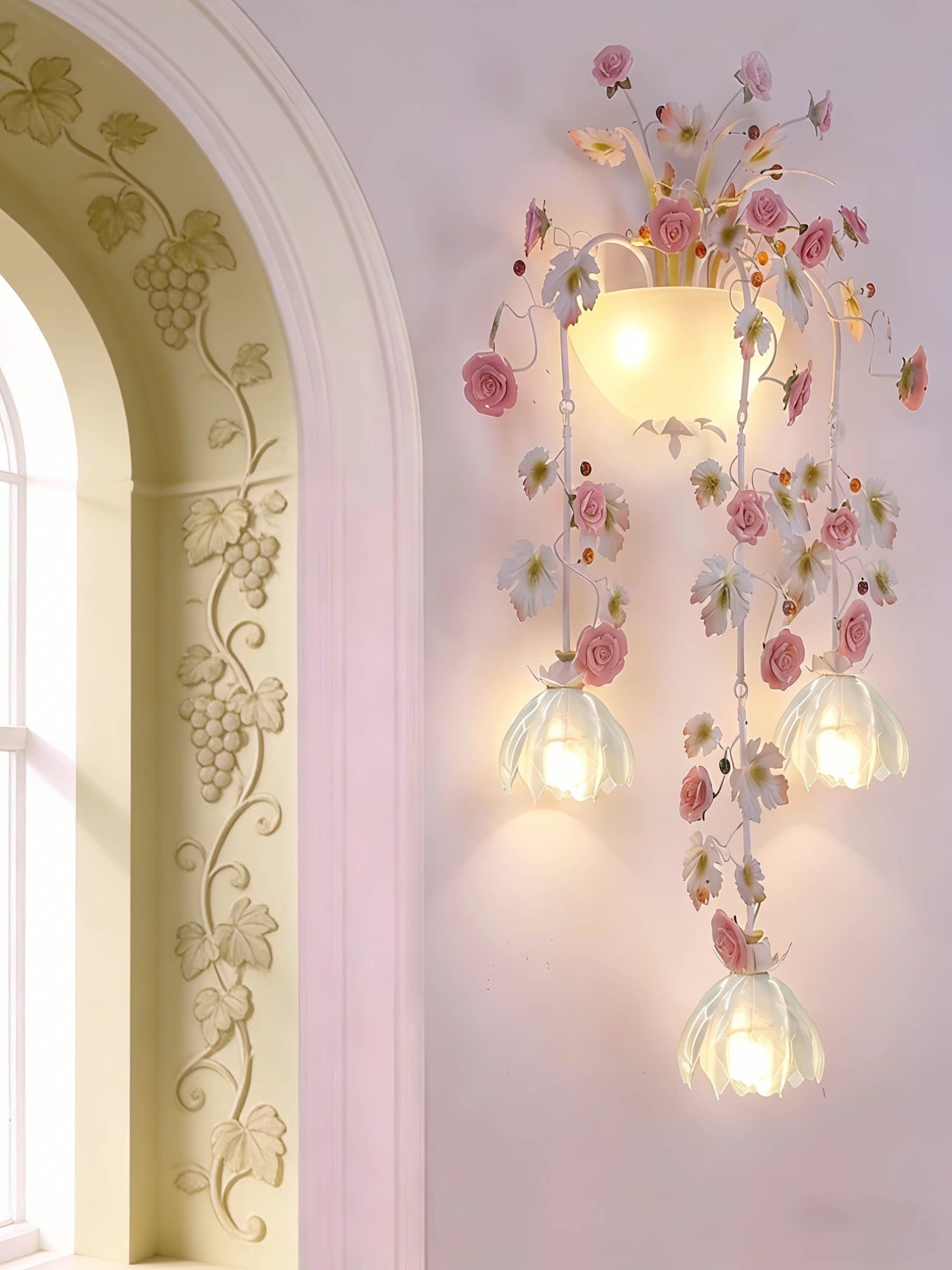 3D Printed Multi Head Floral Wall Lamp Luxury Chandelier Style
