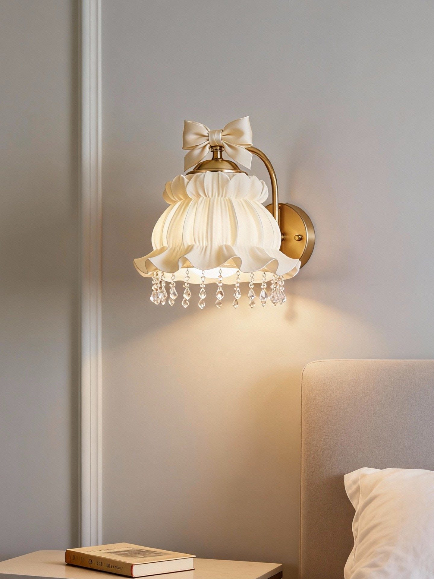 3D Printed Bow Crystal Wall Lamp Elegant Luxury Style