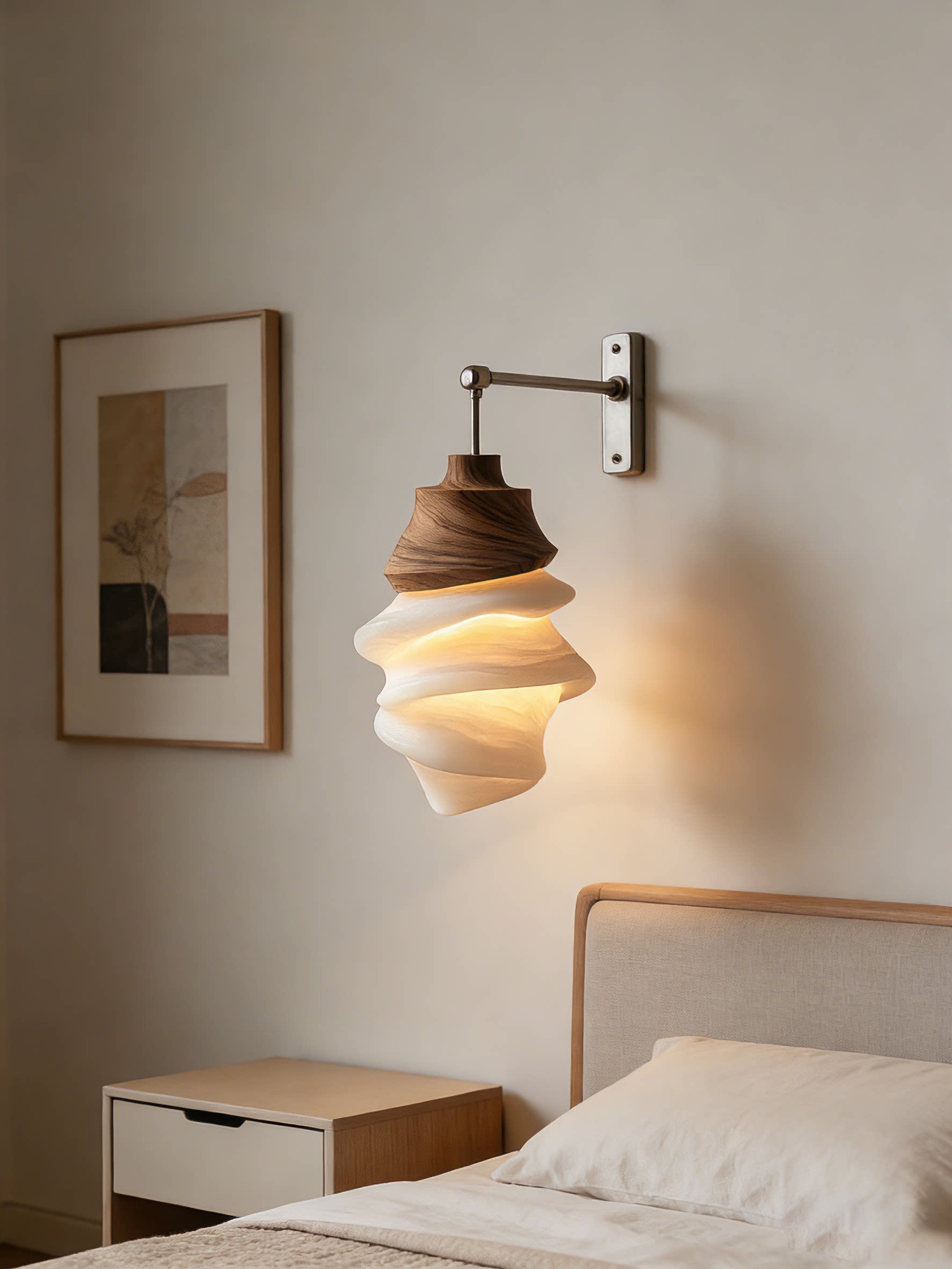 3D Printed Spiral Wall Lamp Wood Style Modern Minimalist