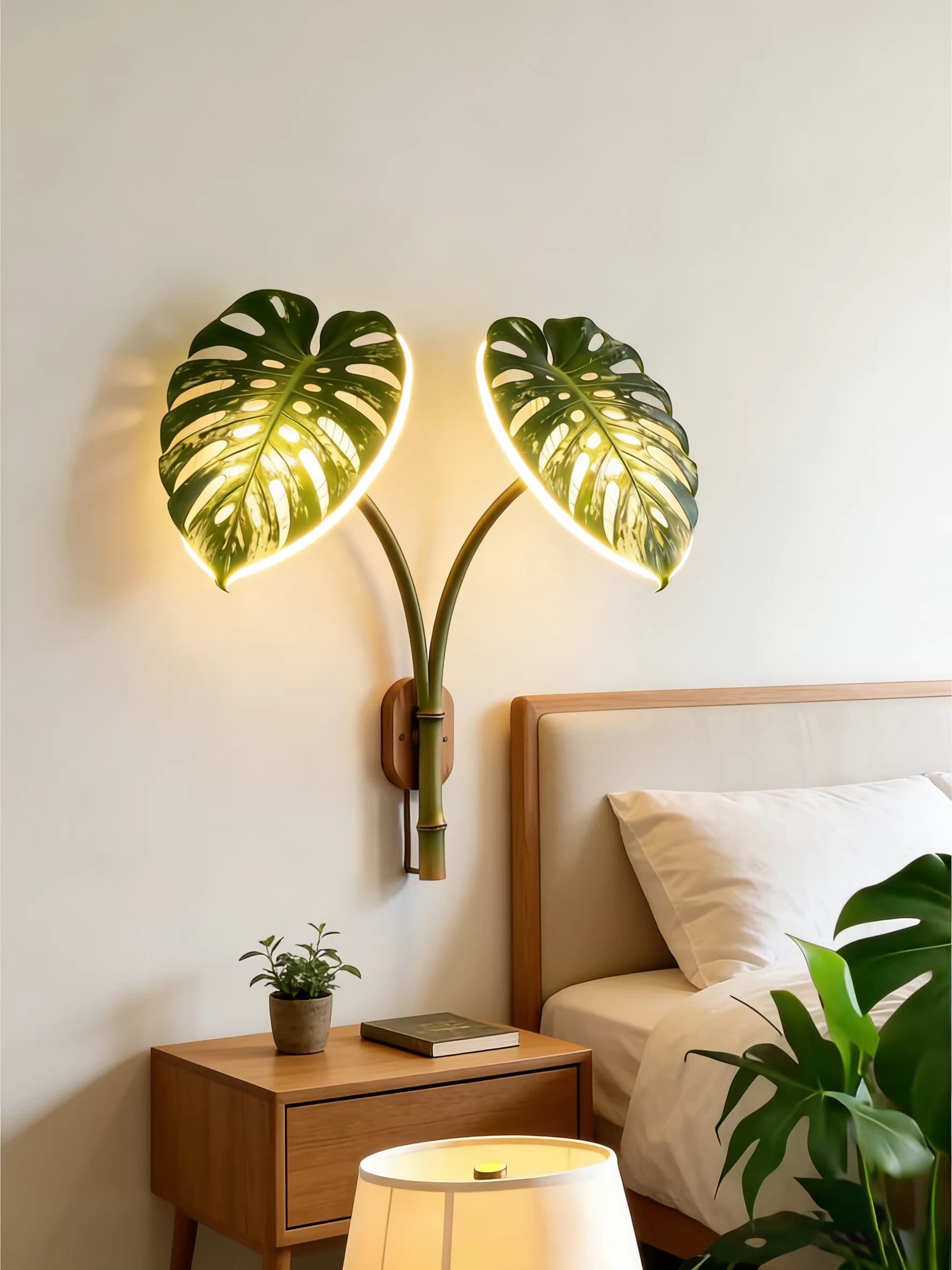 3D Printed Monstera Leaf Double Head Wall Lamp Modern Botanical