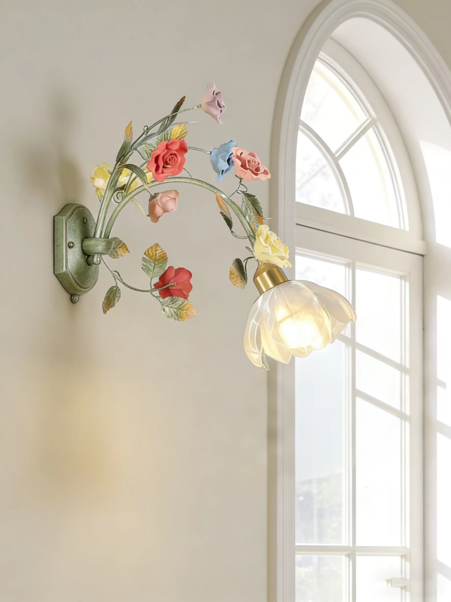 3D Printed Colorful Floral Wall Lamp Garden Style Light