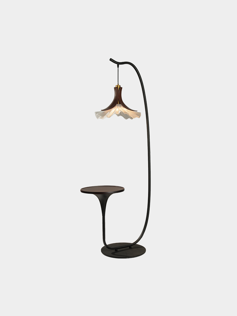 Artistic 3D Printed  Floor Lamp with Wooden Shelf