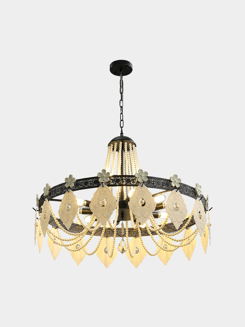 Luxury Beaded 3D Printed Chandelier Round Pendant Light
