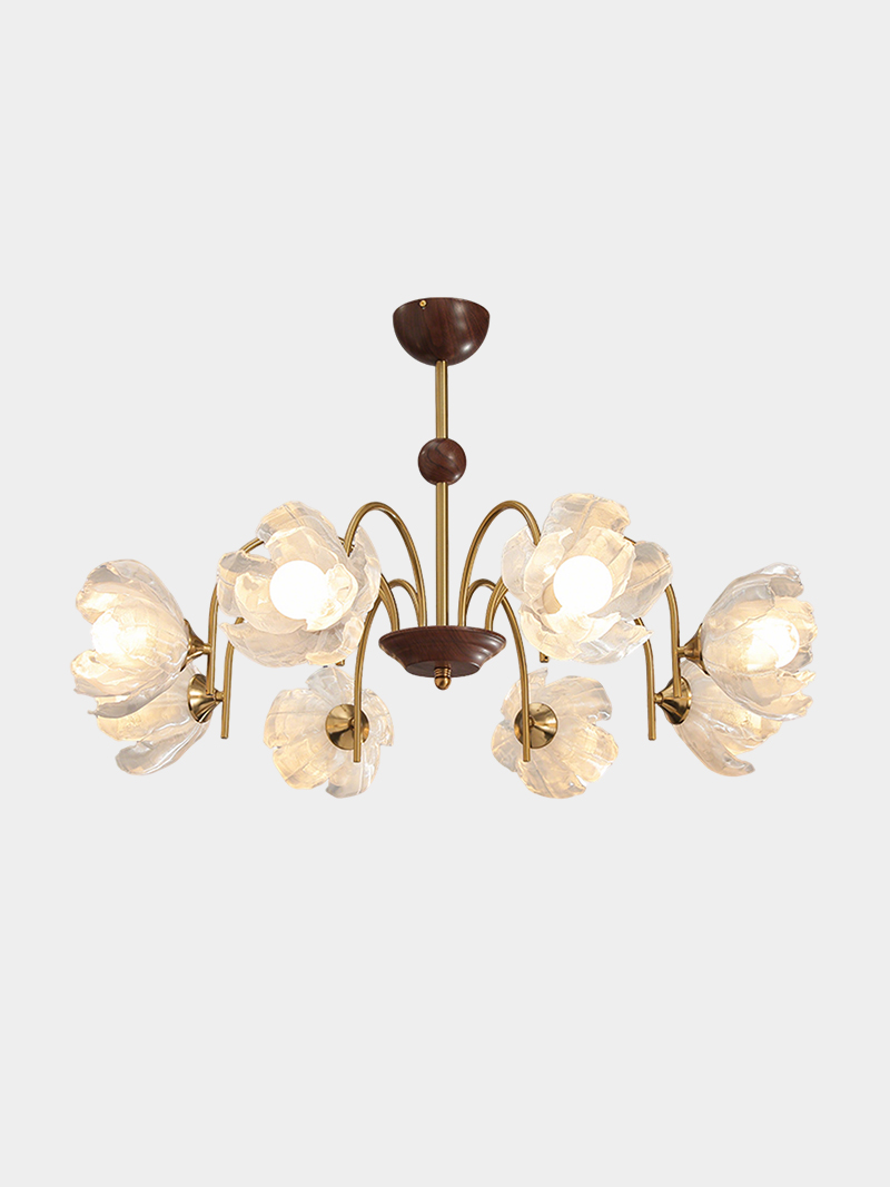 Luxury 3D Printed multi-heads Gold Floral Chandelier for living room bedroom dinning room