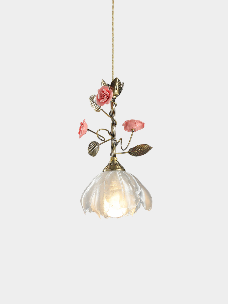 3D Printed Vintage Floral Pendant Light with Rose Accent