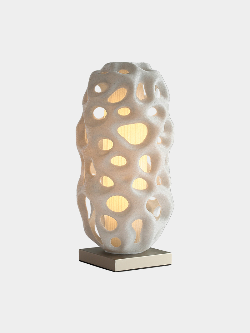 Modern Porous 3D printed Table Lamp with Warm Glow