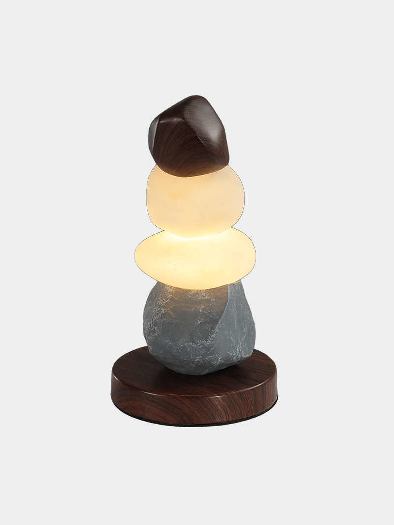 Modern Resin Stone shape Stack Table Lamp with Wooden Base