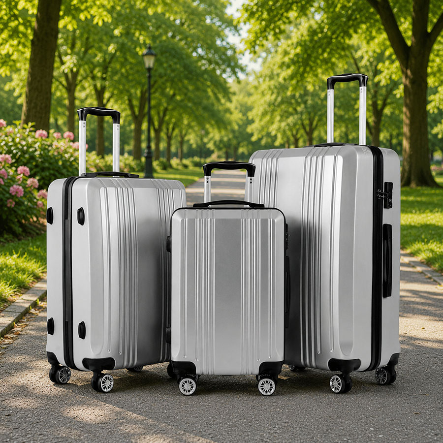 3 piece spinner luggage set,silver,3 sizes:20 3 piece spinner luggage set,silver,3 sizes:20