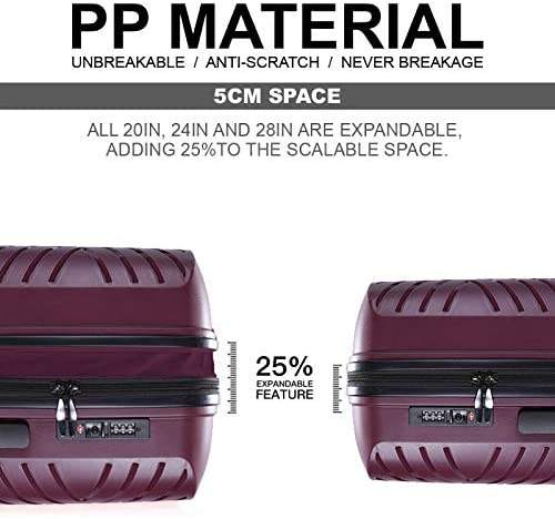 3 Piece Lightweight Hardshell Luggage Set with TSA Lock, Spinner Wheels Travel Suitcase