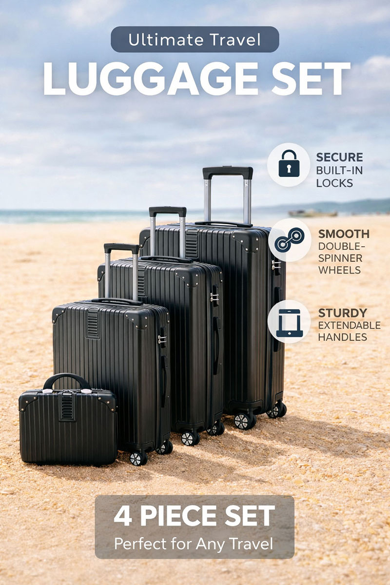 4-Piece hard shell expandable 4 spinner wheels lightweight luggage