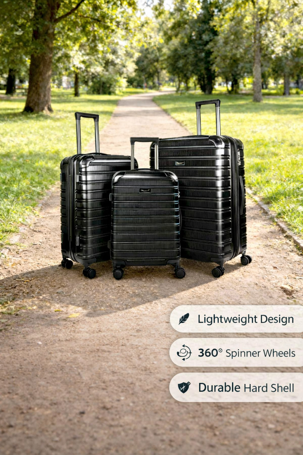 3PCS Lightweight ABS Suitcase Set – Hard Shell Luggage with 360° Spinner Wheels