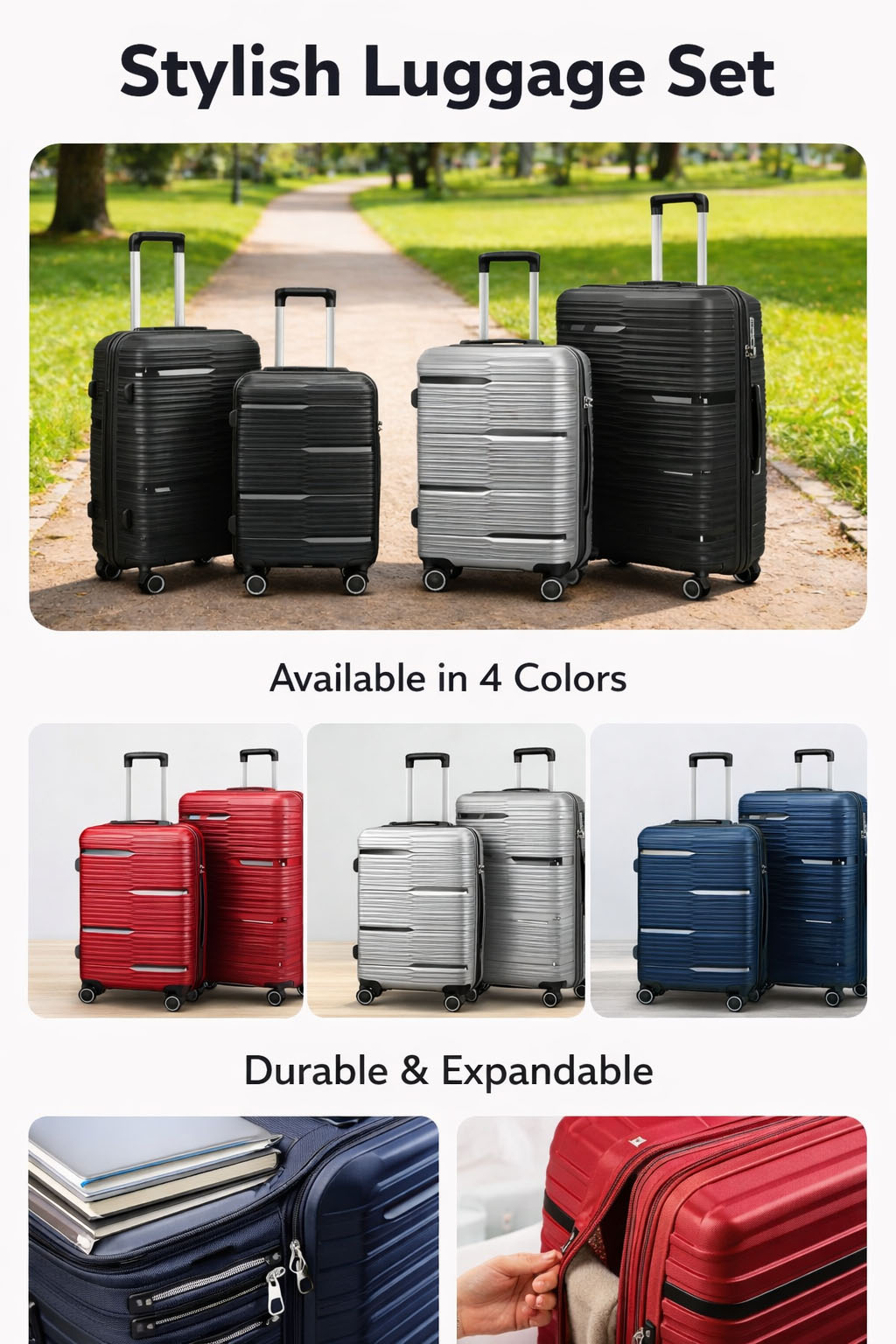 Lightweight duarable 100% PP Shell 3-Piece Set Travel Luggage