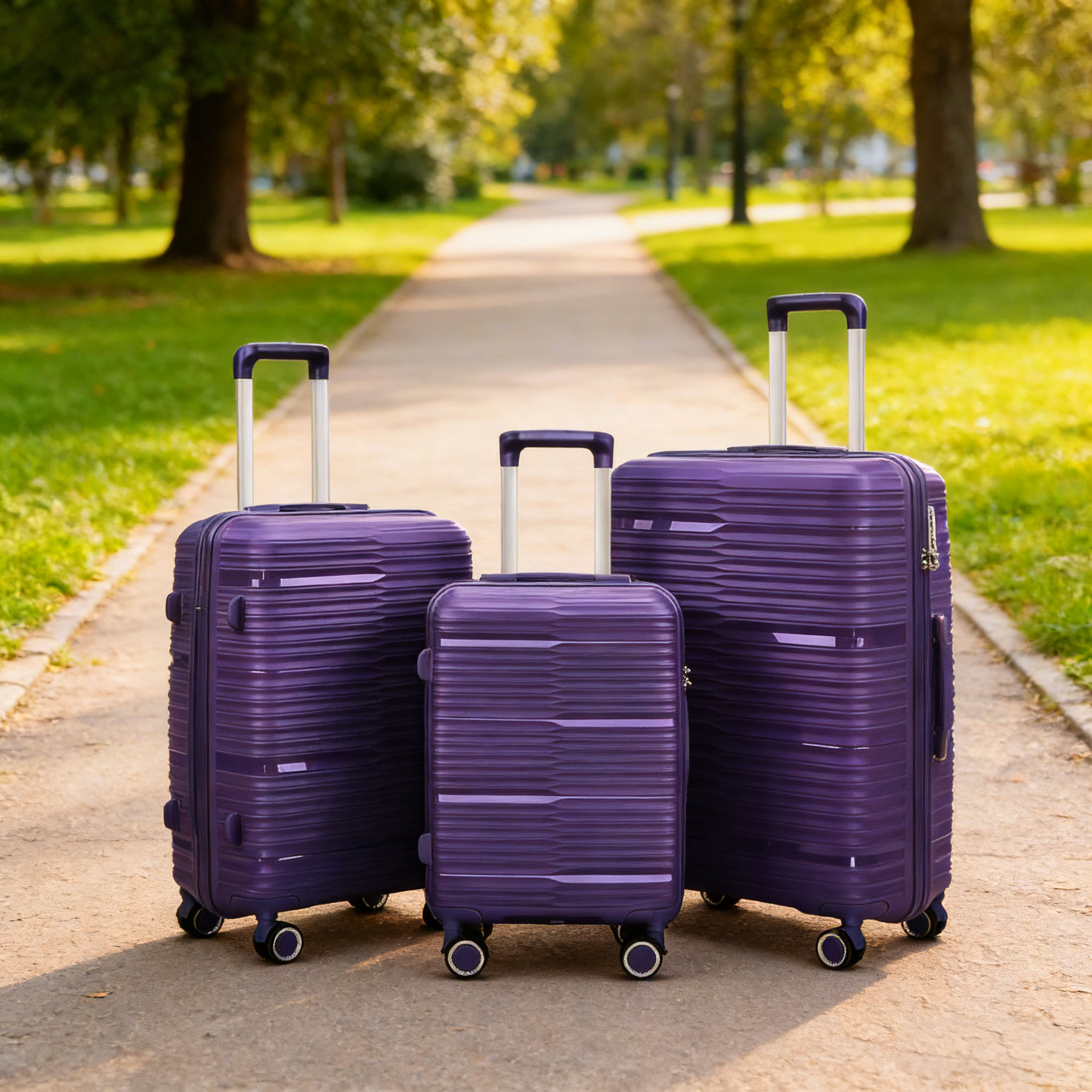Lightweight duarable 100% PP Shell 3-Piece Set Travel Luggage
